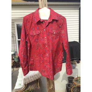 Lauren jeans company womens button up shirt XL red paisley pearl button Ralph